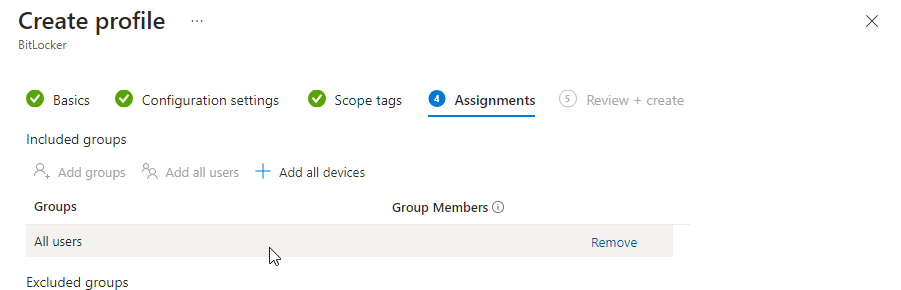 Review and create the BitLocker policy